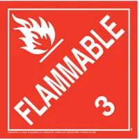 This polystyrene placard displays the message 'Flammable' and measures 10 3/4 inches by 10 3/4 inches with a label height of 10 3/4 inches. It is used to mark containers holding Class 3 flammable liquids for transport and storage hazard identification