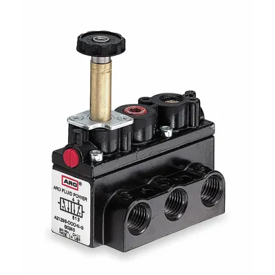 ARO Solenoid Air Control Valve: Alpha, Four-Way / Two-Position, 1/8 in Female NPT - ARO Alpha Series Solenoid-Operated Inline Air Control Valves