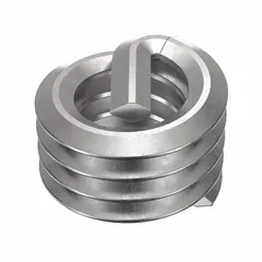 Free-running helical insert with tang for installation, made of 18-8 stainless steel with dry film lubricant. Thread size #8-32, right-hand coarse thread. Tensile strength 200,000 to 250,000 psi. Supplied in a 100-piece pack. Used to repair or reinforce threads in metal components.