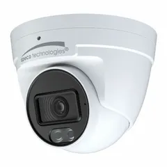 The SPECO TECHNOLOGIES O4KT1 is a fixed turret network IP video camera with a 1/3 CMOS image sensor, capturing 1440p resolution. It features a 2.8 mm fixed focal length and an RJ45 connector for network and Power over Ethernet connectivity. This camera is suited for indoor or outdoor surveillance in commercial or industrial settings.