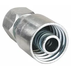 Straight steel hydraulic crimp fitting with JIC female x genderless connection, for -4 hose dash size and 1/2-20 thread. Used in high-pressure fluid power systems for connecting hoses in hydraulic circuits.