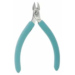 ESD-safe flush-cut pliers with a narrow jaw profile for precision cutting of fine wires and component leads. Jaw length 5/8 in, overall length 4 1/4 in. Suitable for electronics assembly and repair where clean, burr-free cuts are required.