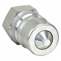 This steel ISO B Series hydraulic quick-connect coupling plug features a 1"-11-1/2 thread size and a maximum flow rate of 189 lpm. The nitrile seal material provides leak-free connections in industrial hydraulic systems. Suitable for applications requiring quick coupling and uncoupling of hydraulic lines