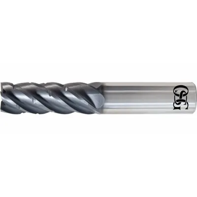 OSG Corner Radius End Mill: Carbide, TiAlN Coated, 5 Flute, 1/4" Mill Dia, 3/4" LOC - Fast-Cutting Carbide Corner-Radius End Mills for Stainless Steel & Super Alloys