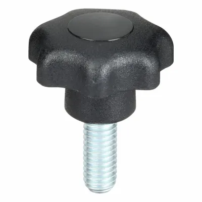 KIPP Hand Knob: 7 Point, Plastic w/ Steel Thread, M6 Thread, 15 mm Thread Lg - 7-Arm Knobs with Threaded Stud