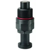 Steel-bodied quick-connect coupling plug with 9/16"-18 thread and polyurethane seal. Rated for maximum flow rate of 1.89 lpm. Used in hydraulic systems for rapid connection and disconnection of fluid lines in industrial machinery and mobile equipment