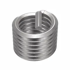 Screw-locking tanged helical insert for repairing or reinforcing tapped threads in metal. Features 7/8"-9 coarse thread, 7/8 in overall length, and tensile strength of 200,000 to 250,000 psi. Made from 18-8 material with plain finish, right-hand thread direction. Requires STI tap size 7/8"-9 for installation.