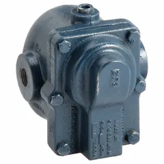 Cast iron in-line float and thermostatic steam trap with 1/2 in FNPT connection. Maximum operating pressure 30 psi, maximum capacity 2,100 lb/hr. Stainless steel float. Designed for horizontal installation. Used for automatic condensate drainage from steam lines in heating systems and process applications.