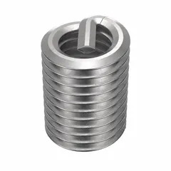 Free-running helical insert with tang for installation. #10-32 thread size, right-hand orientation, fine thread pitch. Made from 18-8 stainless steel with dry film lubricant. Used for thread reinforcement in metal substrates. 100-piece pack.