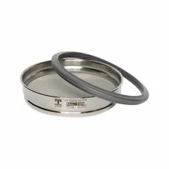 This stainless steel air jet test sieve has a #80 US Standard Screen Size. It features a stainless steel frame and screen, with an outside diameter of 7 7/8 inches and a height of 1 5/8 inches. Used for particle size analysis of dry powders and fine materials in quality control and research laboratories.