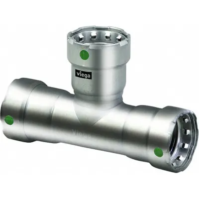 VIEGA MEGAPRESS Crimp Tee Fitting: 1 1/4 in Pipe x 1 1/4 in Pipe x 1 1/4 in Pipe Size - Potable Water Stainless Steel Press Fittings