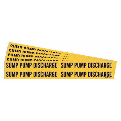 BRADY Pipe Marker: Sump Pump Discharge, Yellow, Black, Fits 3/4 to 2 3/8 in Pipe O.D. - Sump Pump Discharge Adhesive Pipe Markers
