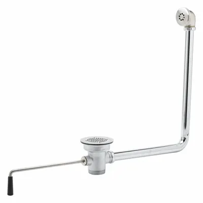 T&S BRASS Drain Assembly: Brass, Chrome, 4 1/2 in Overall Ht, 4 1/2 in Overall Dia - Sink Drains with Lever-Activated Stopper