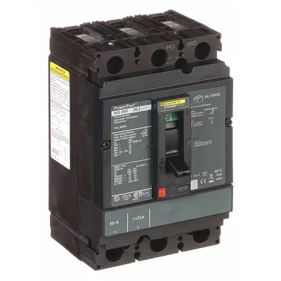 SQUARE D Molded Case Circuit Breaker: 60 A Amps, 65kA at 240V AC, Fixed, Line/Load Lug - H-Frame Square D Molded Case Circuit Breakers