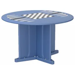 This 48 in diameter round table features a polyethylene construction with an integrated game top. It accepts ballast for enhanced stability and meets ISO 22196 antimicrobial surface standards. Suitable for break rooms, cafeterias, and outdoor dining areas.