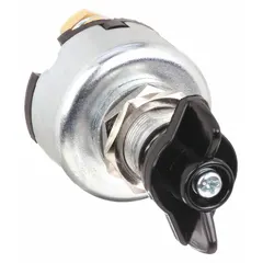 This knob-operated, in-line battery disconnect switch is designed for negative polarity 12V systems. It features copper contacts and is rated for 100 A continuous current with a 500 A surge capacity. Commonly used to prevent parasitic battery drain during storage or servicing in automotive, marine, and industrial equipment.