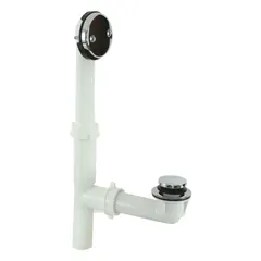 Tip-Toe Bath Waste: Plastic, Chrome-Plated, 1-1/2 in Drain, Slip Connection, White, Two-Hole Overflow Plate