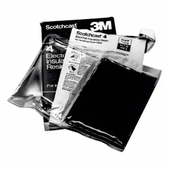 Molded resin pouch containing 14.6 oz of closed mixing pouch insulating epoxy resin. Designed for moisture-sealing and insulating electrical splices and connections in industrial environments. Resin is stable at elevated temperatures, tough, and oil resistant, with a maximum voltage rating of 8 kV.