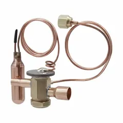 This thermostatic expansion valve replacement kit is designed for R-410A refrigerant systems with a 3-ton nominal capacity. It includes Aeroquip components and features field-adjustable superheat for precise refrigerant flow control. Suitable for use in air conditioning and refrigeration applications.