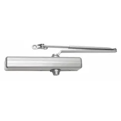 Grade 2 medium duty aluminum door closer with regular arm and non-hold open function. Adjustable spring size 6 for interior or exterior use. ADA compliant. Length 12 1/2 inches.