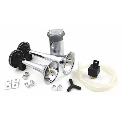 FIAMM 66025 Full Tone Air-Powered Horn Kit, 2 Chrome Trumpets, Silver - Air-Powered Horn Kits