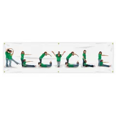 This recycle banner is made of poly sheeting and is suitable for indoor and outdoor use. It measures 28 inches by 96 inches and is printed on one side. Commonly used to promote recycling awareness in facilities such as plant entrances, break rooms, or exterior walls.