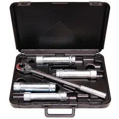 This 5-piece SAE socket set includes heavy-duty deep sockets in sizes 15/16", 1-1/16", 1-1/8", and 1-1/4" with a 1/2 in drive and 6-point design. Suitable for tightening or loosening larger fasteners in industrial maintenance, plumbing, and mechanical applications. Not tether capable; no socket bits included.