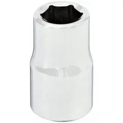 This 1/2" drive hand socket features a 7/16" SAE hex size with a 6-point configuration for secure engagement with hex fasteners. Constructed from chrome, it is suitable for tightening or loosening bolts and nuts in automotive, machinery, and general assembly applications.