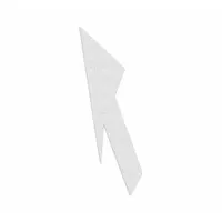 White thermoplastic pavement marking, 18 ft long by 5 1/2 ft wide, with a left lane drop arrow legend. Applied via hand torch for permanent road surface installation. Used to indicate a lane drop and direct drivers to merge left