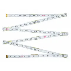 This 6 ft / 1,800 mm rigid folding rule features SAE fractional graduations of 1/16 in. The red rule has an abrasive-resistant epoxy finish with etched markings and is 1.81 in thick. Designed for measuring and laying out brick, block, and stone masonry work, its outside read and vertical orientation facilitate precise alignment of courses and dimension checks on job sites.