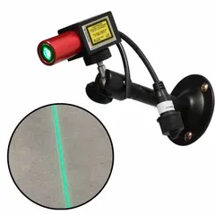 Green laser module projecting a straight line for alignment and positioning tasks. Rated at 40 mW output, operates on 3 V AC to 6 V AC input. Includes power supply. Suitable for industrial alignment, leveling, and layout applications.