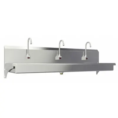 SANI-LAV Wash Station: 3 Stations, 5 in Bowl Dp, 65 in Bowl Lg, 16 1/2 in Bowl Wd - Three-Station Wall-Mounted Wash Stations with Faucets