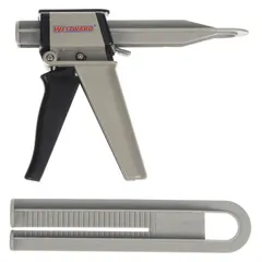 Manual dual-cartridge applicator for 50 mL cartridges. Housing is ABS plastic and stainless steel. Supports mixing ratios of 1:1, 2:1, and 4:1. Used for dispensing two-part adhesives, sealants, and epoxies in industrial bonding, potting, and gasketing applications.