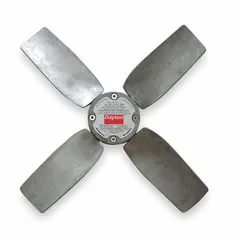 Aluminum fan blade with 4 blades, 24-inch diameter, and 19° pitch. Designed for clockwise-facing discharge in HVAC and refrigeration systems to move air across condensers or evaporators.