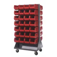 QUANTUM STORAGE SYSTEMS Mobile Louvered Floor Rack: 36 in x 24 in x 72 in, 56 Bins Included, Red (MPN QMD-36H-240RD)