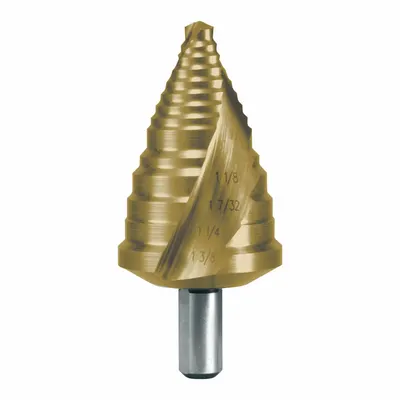 RUKO TOOLS Step Drill Bit: 7/8" to 1-3/8", TiN-Coated HSS - High-Speed Steel Step Drill Bits