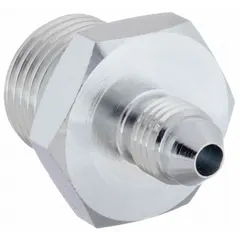 This steel hydraulic hose adapter connects components with BSPP threads to JIC 37-degree flare threads. It features a male x male configuration with a rigid, straight design. Typical applications include hydraulic systems in industrial machinery and mobile equipment.