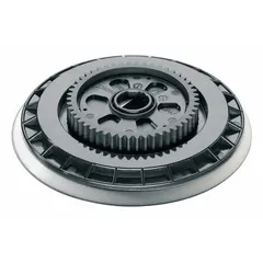 This backing pad features a 6 1/4 in outside diameter, black smooth texture, and hook-and-loop attachment for securing polishing pads. Designed for use with polishers on metal surfaces, it provides a stable mounting platform for consistent finishing results in automotive and industrial metal polishing applications.