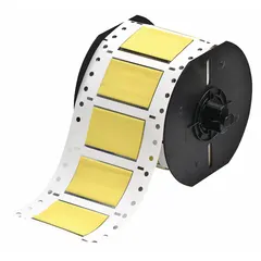 Polyolefin sleeve label roll, yellow matte, 3/4 in x 2 in, for 0 AWG to 6 AWG wire gauge. Compatible with i3300 printer series. Used for on-demand wire and cable identification in industrial settings.