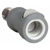 This polypropylene quick-disconnect tube fitting features a straight coupler x tube configuration for 1/4 in ID x 3/8 in OD tubing. It enables rapid connection and disconnection in fluid-handling systems without tools, suitable for applications requiring frequent line changes