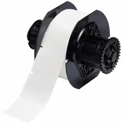 Vinyl wraparound label in white matte finish, sized 1-1/2 x 1-3/4 inches. Designed for wire identification on 10 AWG to 4 AWG conductors. Compatible with i3300 printer series; requires B30-R4300 ribbon.