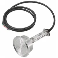 This sanitary pressure transmitter features a stainless steel fitting material and provides a 1 to 5V DC output. It is designed for pressure measurement in hygienic applications such as food, beverage, pharmaceutical, and bioprocessing industries. The transmitter offers ±1% of Full Scale accuracy and is supplied with cable and wire leads for electrical connection