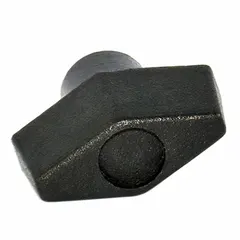 T-handle knob with a threaded hole for manual adjustment and clamping on threaded studs or bolts. Constructed of steel with a zinc finish. Diameter: 50 mm.