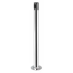 This flat-base receiver post is designed for use with retractable belt barriers in pedestrian traffic management and queue control. The post and base are made of stainless steel with a silver finish, and the post height is 36 1/2 inches. The flat base allows secure floor mounting for temporary or permanent lane setup.