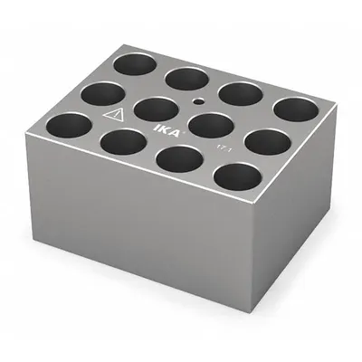 IKA Dry Block: Anodized Aluminum, 3 3/4 in Overall Wd, 3 in Overall Lg, 12 Wells - Dry Bath Blocks