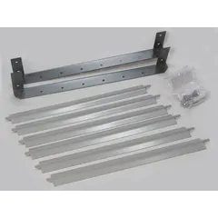 Steel louver in gray finish. Overall height 15 7/16 in, width 17 in, depth 3 1/8 in. Used to direct airflow from hydronic unit heaters in wall or ceiling installations.