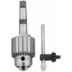 This chuck adapter mounts a drill chuck onto a magnetic drill press, enabling drilling in ferrous materials. It features a 3/4-inch shank diameter and is used in structural steel fabrication, shipbuilding, and heavy equipment maintenance.
