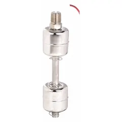 This mechanically alternating side-mounted float switch features a single-pole, single-throw (SPST) configuration with open-on-rise action. Constructed with stainless steel, it includes lead wires and has a specific gravity rating of 0.55. Suitable for liquid level detection and control in industrial tanks, reservoirs, and process vessels.