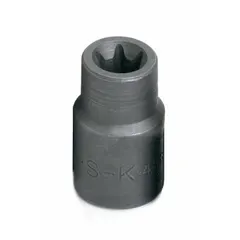 This 3/8" drive external Torx hand socket is sized E12 with a standard length and chrome finish. It is designed for tightening or loosening E12 external Torx fasteners in automotive, industrial, and mechanical applications.
