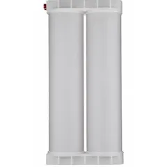 Deionization cartridge using mixed bed resin to remove ions from prefiltered water. Produces purified water for laboratory analysis, rinsing, and industrial processes requiring low conductivity water. Compatible with ELGA water purification systems.